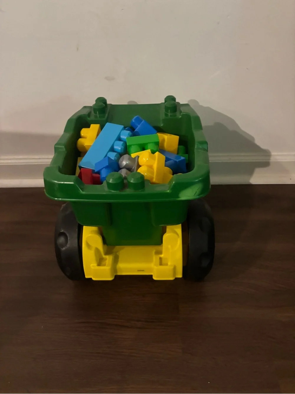 John Deere Green Dump Truck Toy with Blue, Yellow, Red Blocks